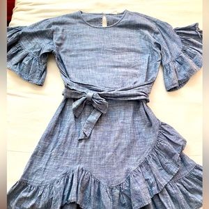 Fun & Flirty chambray ruffled dress